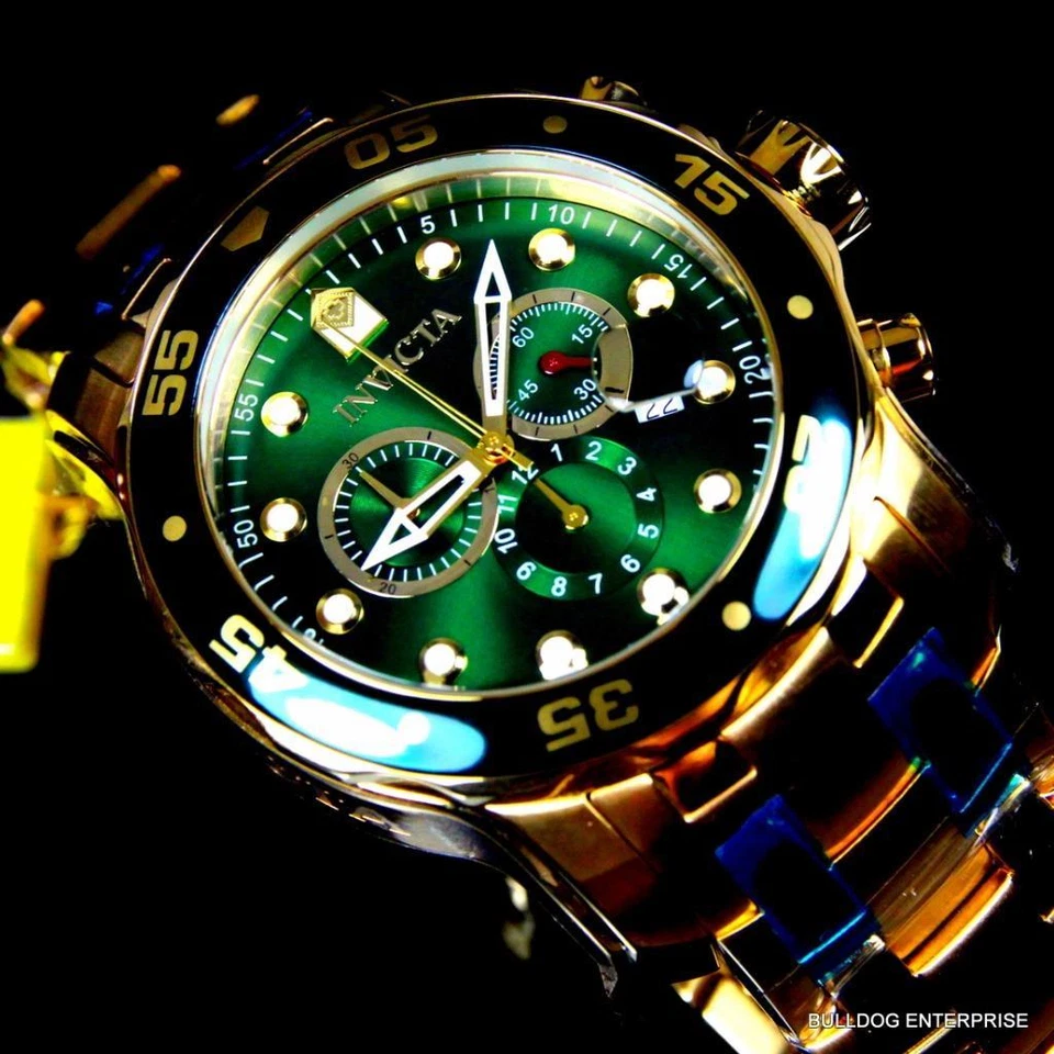 Nuevo reloj para hombre Invicta Pro Diver Scuba chapado en oro de 18 quilates cronógrafo verde 48 mm Foto 3 de 4