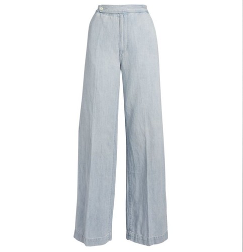 POLO RALPH LAUREN Wide Leg Jeans 30 High-Rise Light Wash Cotton-Linen Womens