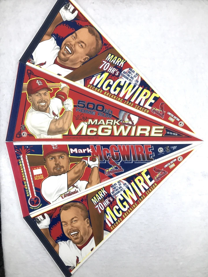 LOTE DE 4 BANDERINES DE BÉISBOL CARICATURA MARK MCGWIRE CARDENALES DE SAN LUIS de colección años 90 Foto 2 de 4