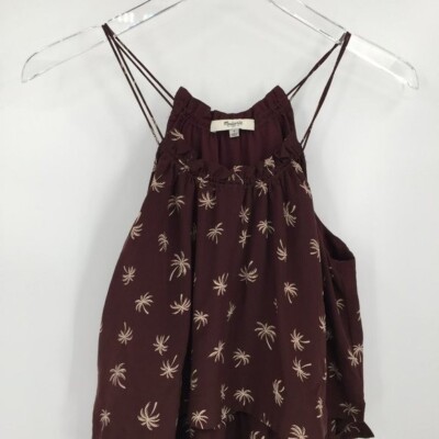 Madewell Silk Dream sleeveless tiered ruffle brown palm tree dress 4 | eBay