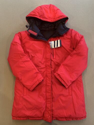 NEW Lands End Women Red Navy Down Reversible Puffer Coat Jacket Parka Small 6 8