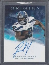1/1 RASHAAD PENNY 2018 ORIGINS AQUA TEAL ON CARD AUTO RC #D 20/25 HIS JERSEY #20