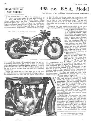 1951 B.S.A. ''Modell A7 Twin'' 495cc Motorrad Original Magazin Bericht Zuschnitt