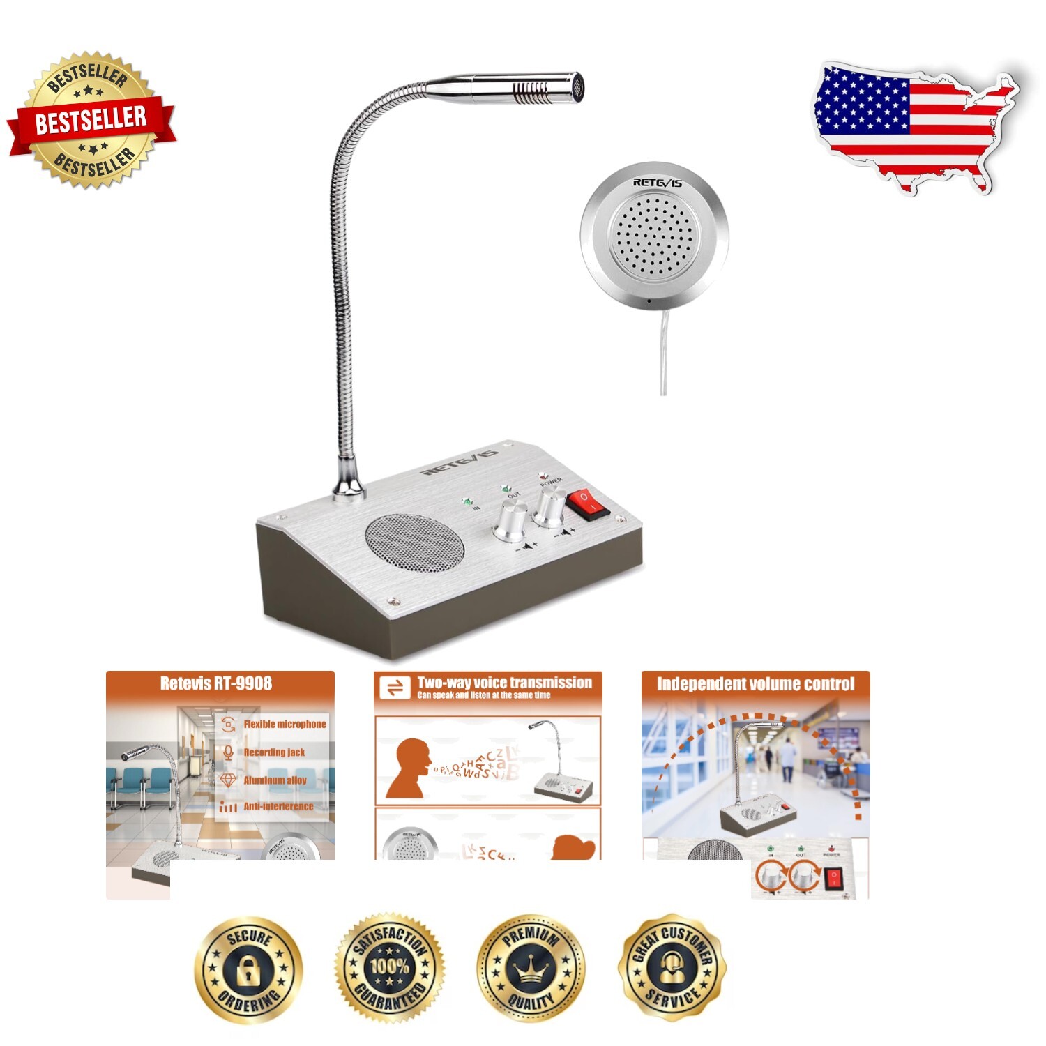 RT-9908 Two-Way Intercom System for Banks and Service Windows - Durable Design