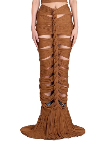 $6695 Balmain Women's Braided Knit Long Maxi Skirt Camel Size 36 / US 4 - France - product listing photo