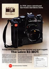 1979 Leica R3-MOT Camera: Worlds First Motor Drive Vintage Print Ad