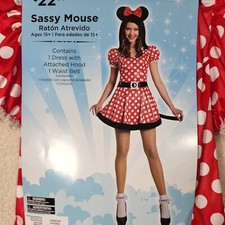 Halloween Costume Women Sassy Mouse Dress with Hood and Belt Small 4-6 NWT