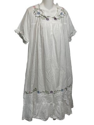 Gold Coast Embroidered Floral Nightgown Large White Ruffled Night Dress  Chemise | eBay