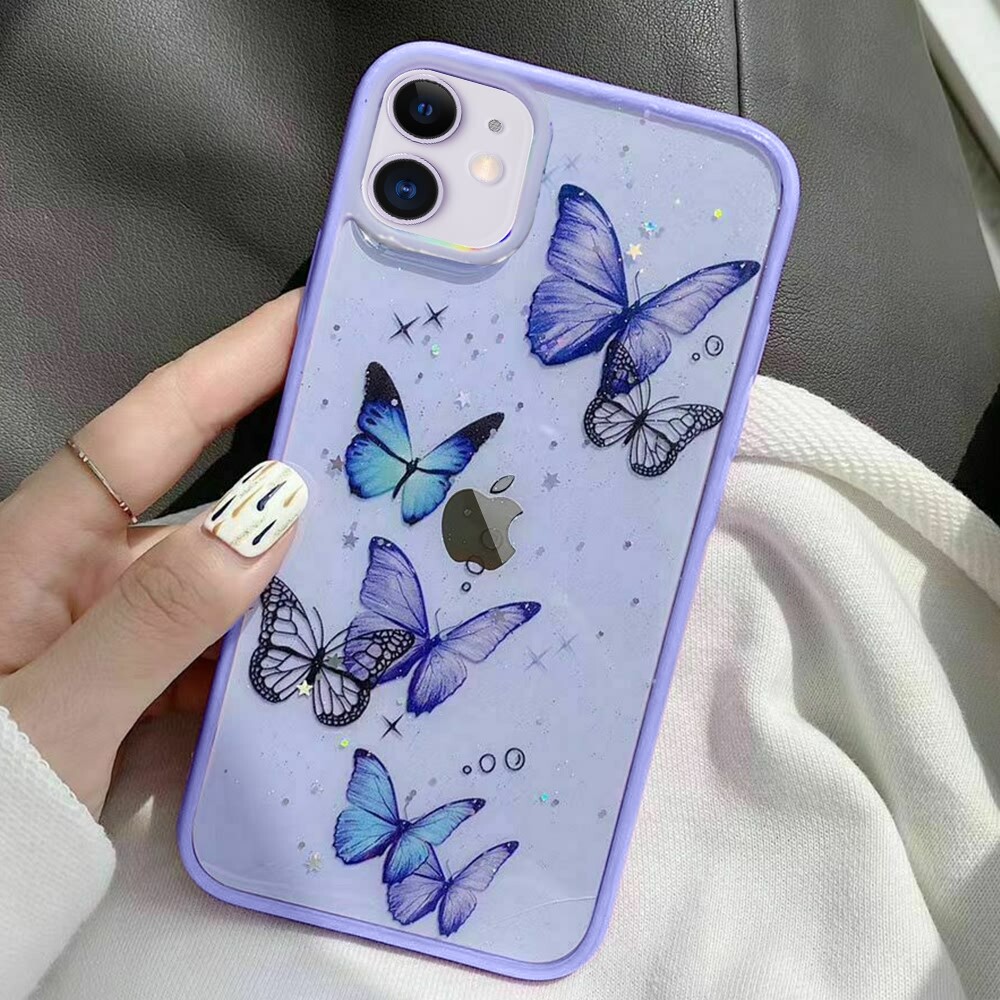 iPhone 12 Pro Case Glitter Butterfly Butterflies Shockproof Purple New