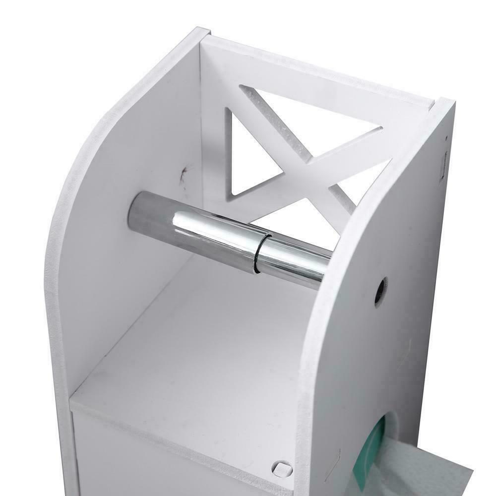 White Wood Free Standing Toilet Paper Roll Holder Bathroom Storage