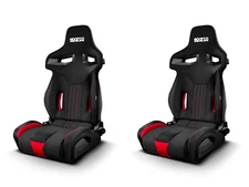 (PAIR) Sparco R333 Reclinable Racing Seat - Black/Red Fabric