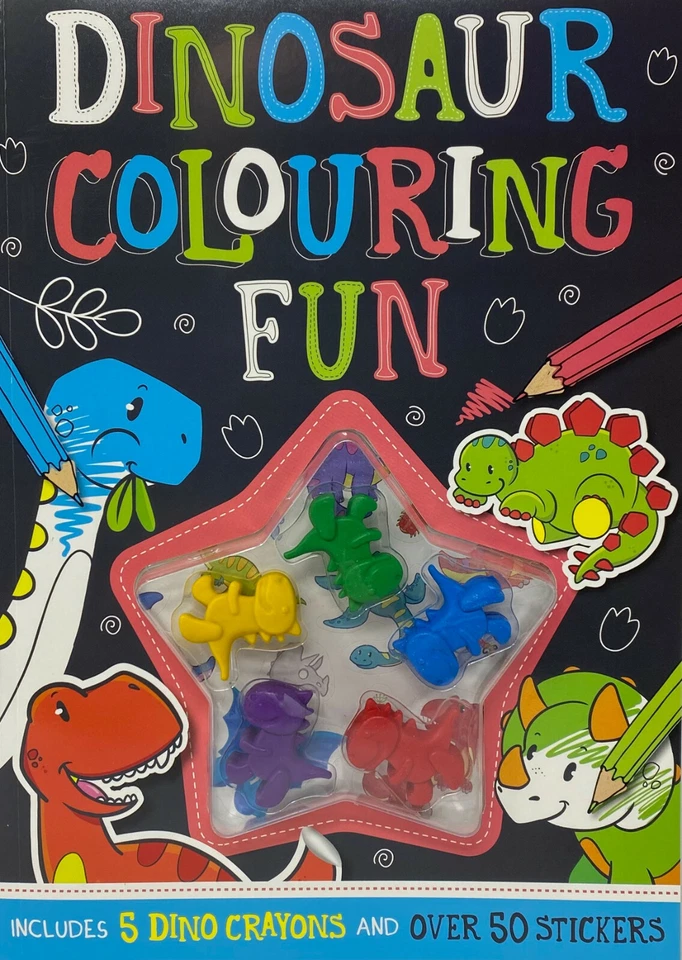 Dinosaur Colouring Book 50 Stickers 3D Crayons 84 pages TREX Jurassic Childrens