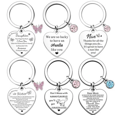 Engraved Heart Keyring Birthday Christmas Gift For Daughter Aunties Sister Nanny