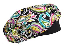 Banded Bouffant Elegant Paisley Swirls Black Doctor Nurse Scrub Cap Hat
