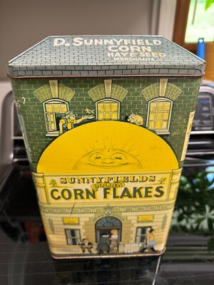 Vintage Sunnyfields Golden Corn Flakes Collectible Tin Silver Crane Company 1993