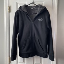 Puma Black Hoodie Youth Large 14/16 Gray Logo Full Zip Pockets