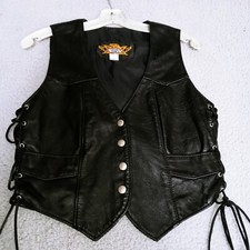 Universal Rider Motorcycle Riding Vest Womens Small Side Lace Up Leather Black