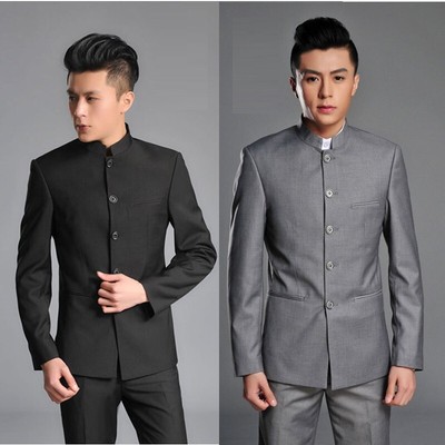Mens Single Breasted Jacket Blazer Pants 3 Piece Suit Chinese Tunic Suit Sets Sz