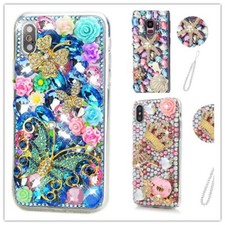 Women/Girl Rhinestone Bling Glitter Flower Diamond TPU Case with Hand Wristlet
