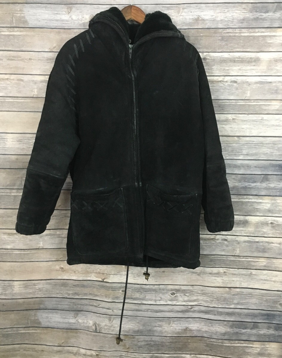 Synergy Oversized Leather Faux Shearling Coat (Size: S) | eBay