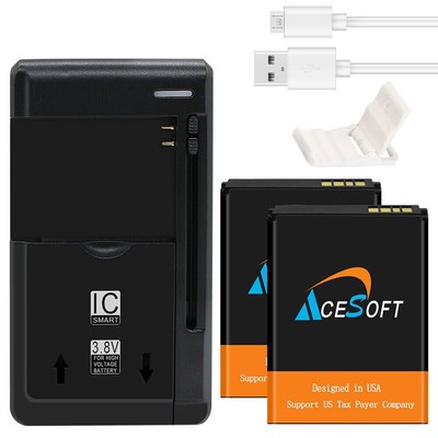 High Capacity 2x 1520mAh Battery USB/AC Charger Cable for Alcatel MyFlip A405DL