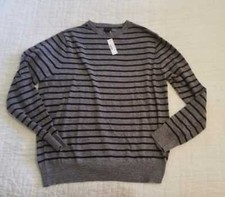 NEW MEN'S S L XL J CREW RUGGED COTTON CREWNECK SWEATER IN PEWTER STRIPE