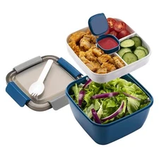 Freshmage Salad Lunch Container To Go 52-oz Salad Bowls 3 Compartments Salad