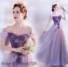 Gorgeous Purple Off Shoulder Flowers Tulle Evening Dresses Chic Party Prom Gown