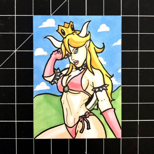 One of a Kind Sketch Card of Super Mario Bros Bowsette Peach by Dante H Guerra! - Picture 1 of 3