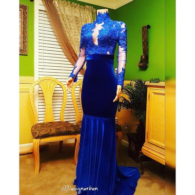 Long Sleeve Prom Dresses Royal Blue Velvet Ebay