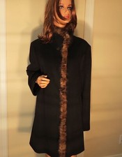 Nwot Womens Fleurette Loro Piana Black 100% Wool Mink Fur Coat Size 16 $1695.00