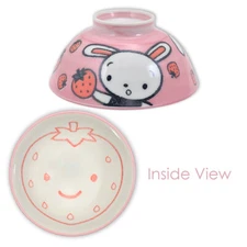 SET of 2 Japanese Children Rice Bowls 4.25"D Porcelain Rabbit Pink Made in Japan