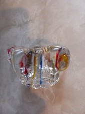 2 Clear Glass Star Shaped Tapered stick Candle Holders with color stripes