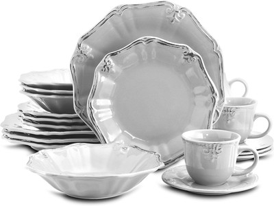 Scalloped round Stoneware Elegant Dinnerware Dish Set, 20 Piece, White
