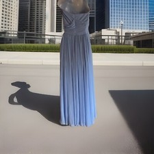 David's Bridal Long Mesh One Shoulder Bridesmaid Dress Ice Blue Size 12 NWT