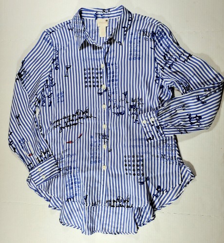 CHICOS Women's 0 PETITE Blue White striped Button Blouse Top Shirt Nwot | eBay