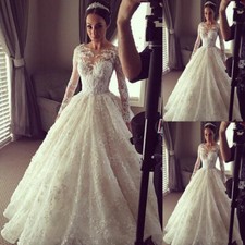 Modern Princess Long Sleeves Lace Applique Wedding Dresses A-line Gowns Custom