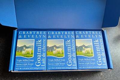 Crabtree & Evelyn GOAT MILK Triple Milled Soap Bar Set - 3 x 3.5 oz each in NIB