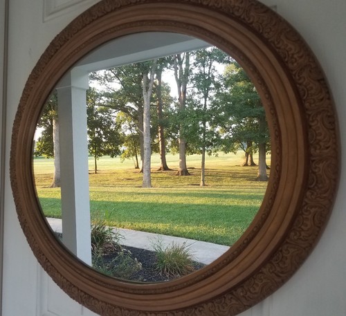 Vintage Oval Gold Gilt Floral Decorated Mirror Grote Mfg Co Madison IN 29 x 25.5 - Picture 9 of 12