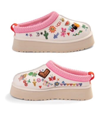 UGG Tazz Pop Sketch Platform Slipper - White / Pink Womens size