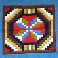 Handwoven Wool Tapestry Rug Wall Hanging Table Topper Geometric Fringed Boho