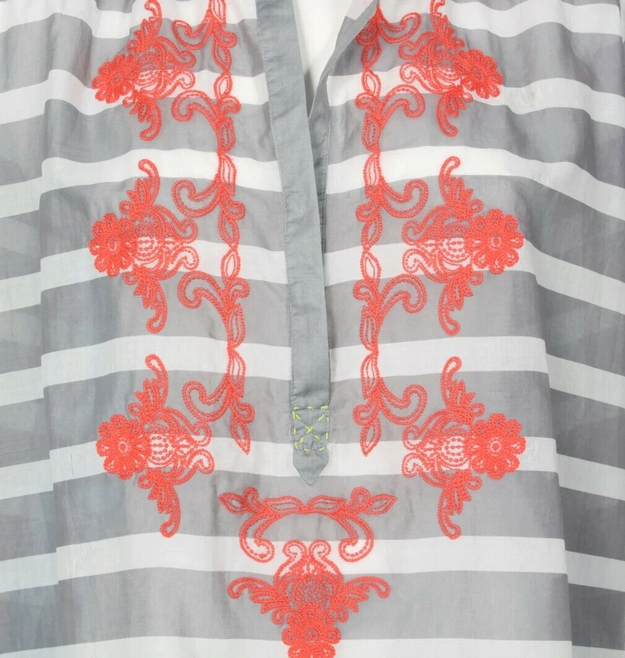 NUEVO SIN ETIQUETAS SUNDANCE Top a Rayas Transparentes Gris Blanco Bordado Naranja Cuello Talla M 741 Foto 2 de 4