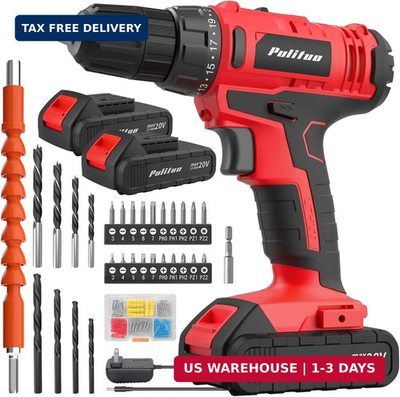 #ad PULITUO 20V Cordless Drill Driver 2 Batteries Electric Screwdriver 30Nm Power $50.47
