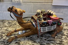 VINTAGE HANDMADE LEATHER CAMEL FIGURINE. Nativity 7.5”x 15”