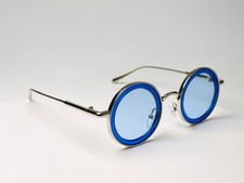 Blue Round Steampunk Sunglasses Vintage Retro UV400 Glasses Small Face Eyewear