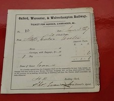 Railway  OXFORD WORCESTER & WOLVERHAMPTON TICKET  HORSES CARRIAGES  Stoke Works