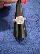 Vtg Sterling Silver 925 Radiant Cut Cubic Zirconia Engagement Wedding Ring, 7