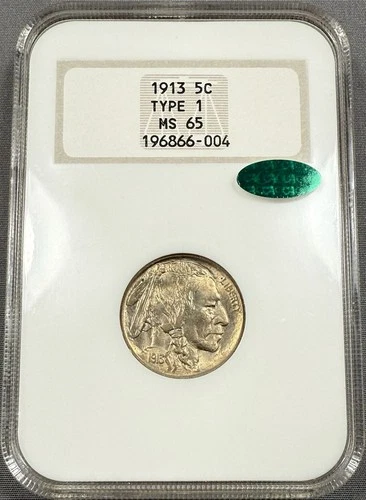 1913 Buffalo Nickel 5c - NGC MS65 CAC - Type 1 Choice BU Old “Fatty” Holder