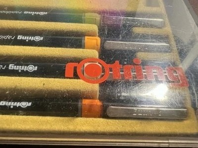 RED ROTRING Rapidograph Technical Drawing Pens Ink Vintage Case A