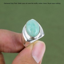 Valentines Deal 925 Silver Natural Amazonite Solitaire Heart Chakra Ethnic Ring